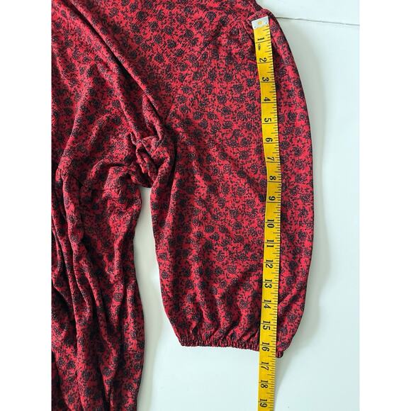 Zara Dainty Floral Dress L Red Black Tiered Cottagecore Raw Hem Boho Maxi Midi - Picture 6 of 9